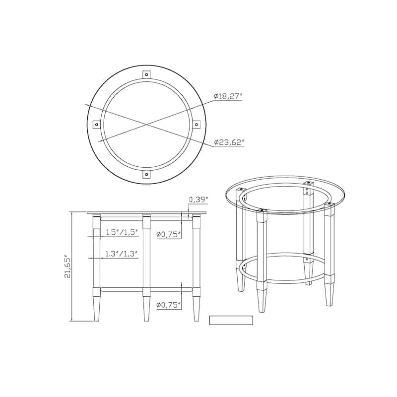 Somette Giselle Metal Lamp Table with Round Glass Top
