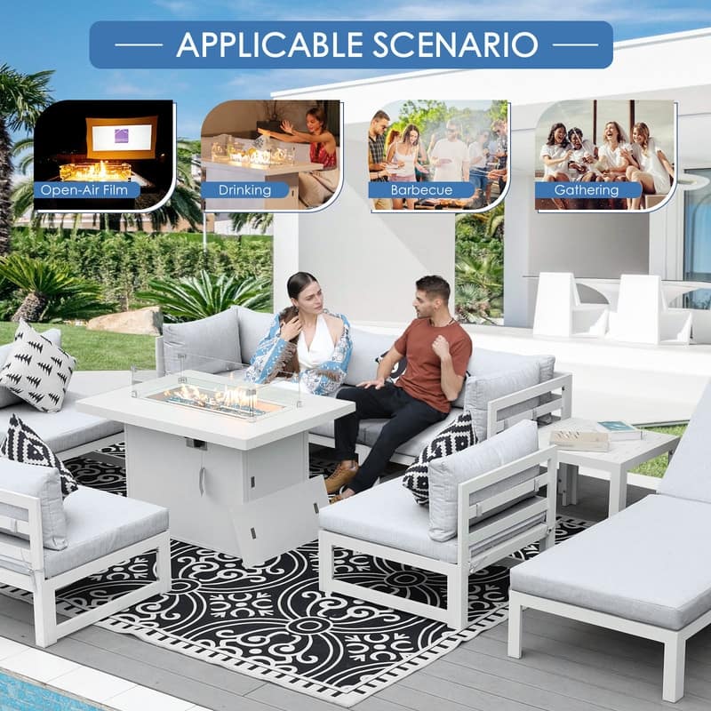 FINCATI 11-piece Oversized Patio Aluminum Sectional Deep Seating Conversation Sofa Set with Lounge Chaises
