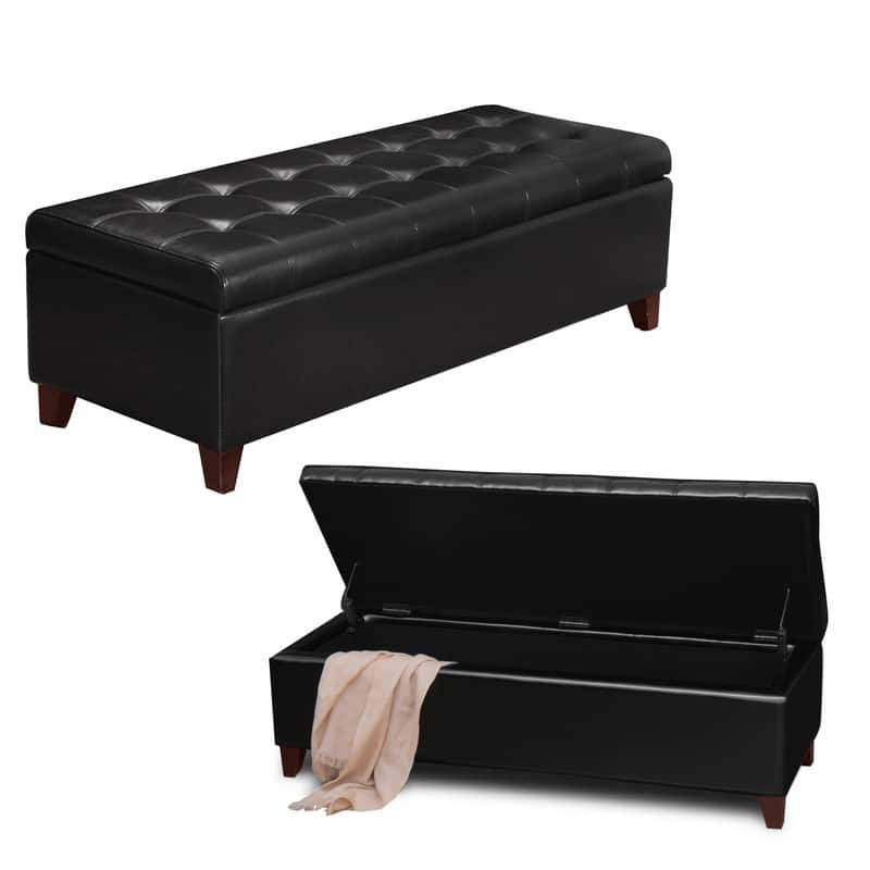 Adeco 50" Bonded Leather Storage Ottoman Bench