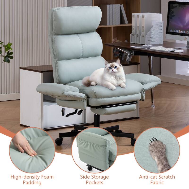 Cross-legged Office Chair with Flip-up Arms and Headrest, High-Back Ergonomic Executive Chair with Footrest and Side Pockets