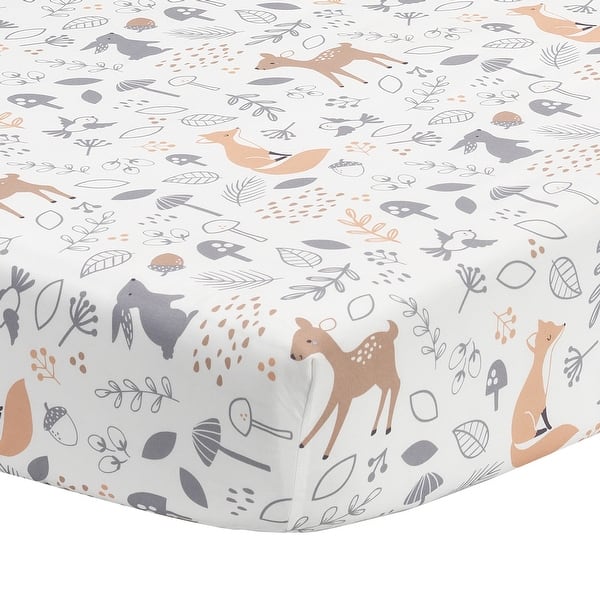 slide 2 of 5, Bedtime Originals Deer Park White/Gray Woodland Animals Baby Fitted Crib Sheet