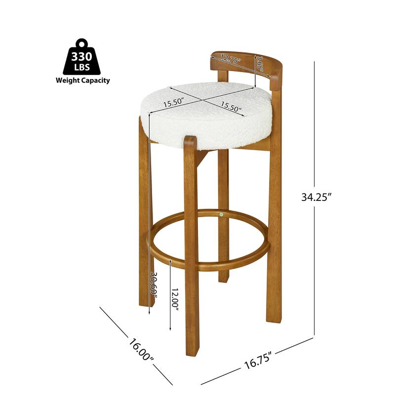 Roomfitters Elise Indoor Low Back Wooden Barstools with Ivory Upholstery, Set of 2 - Set of 2