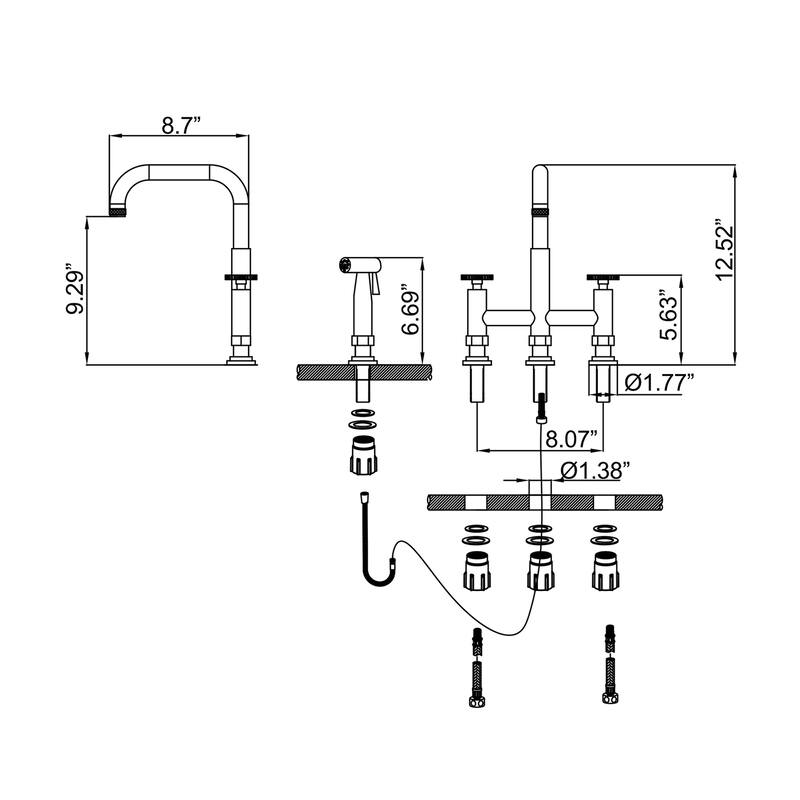Bridge Double Handles Kitchen Faucet With Side Spray