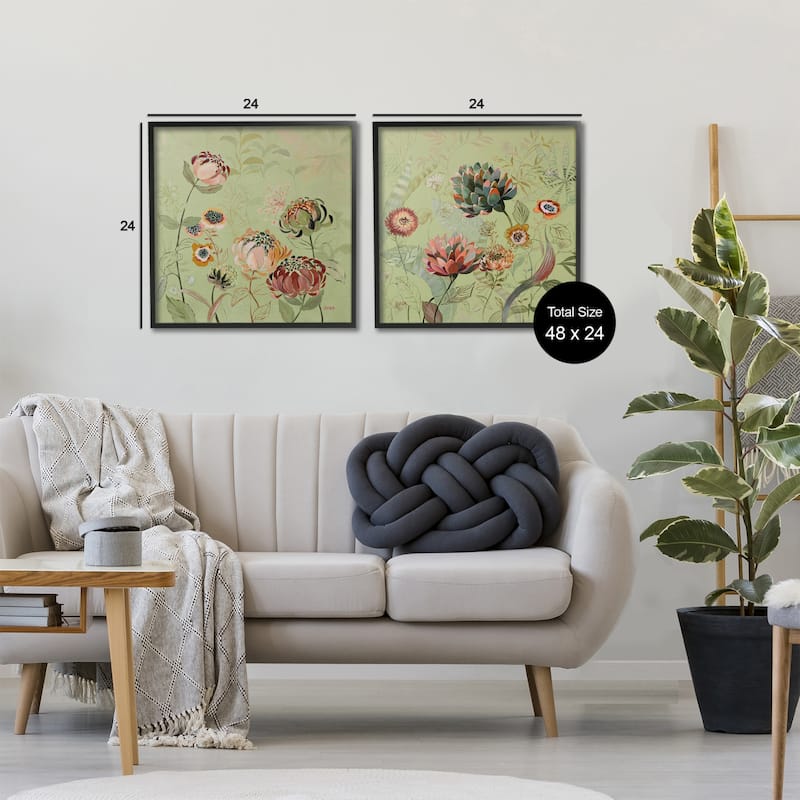 Stupell Chrysanthemums on Olive Green Framed Giclee Art Design By Dusza (Set of 2)