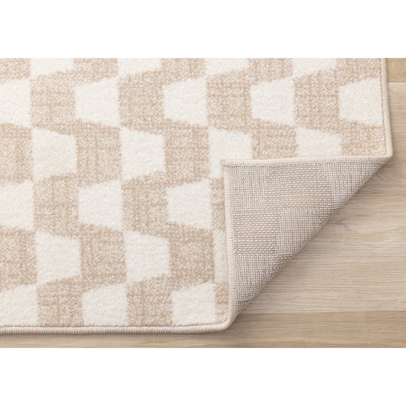 Modern Neutral Small Checkered Rug in Cream Beige