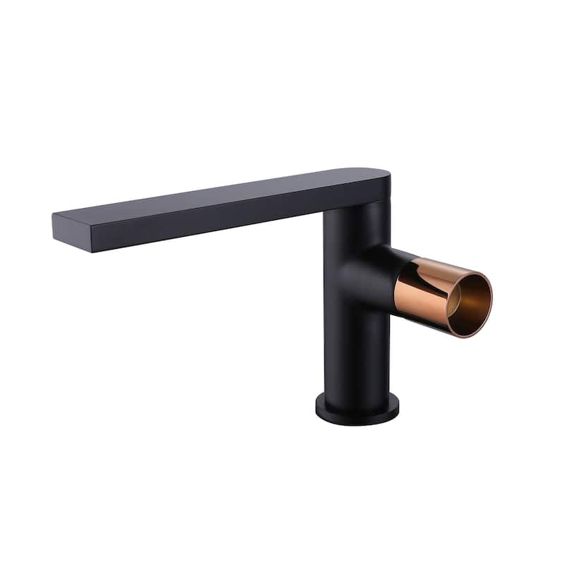 Single Handle Single hole Bathroom Basin Faucet,Matte Black body and Rose Gold handles