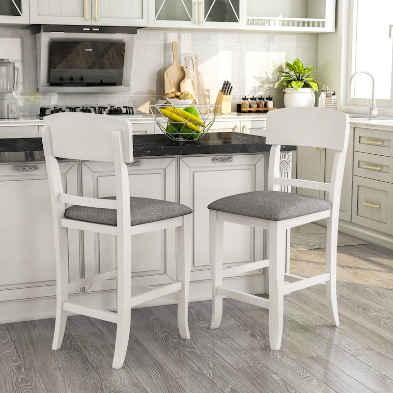 Drov Farmhouse Wood Padded Counter Height Chairs by Furniture of America (Set of 2) - White