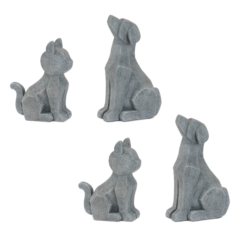 HomeRoots Set of Four Gray Polyresin Cat And Dog Figurines - 4.40 in. x 7.00 in. x 2.25 in.