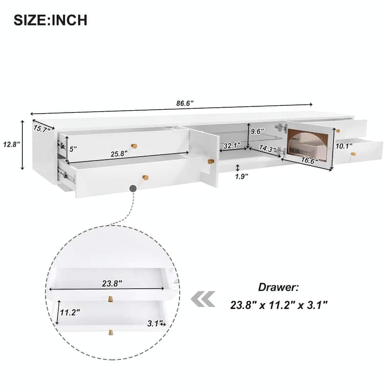90'' Elegant Glass-Doored TV Stand with Versatile Storage