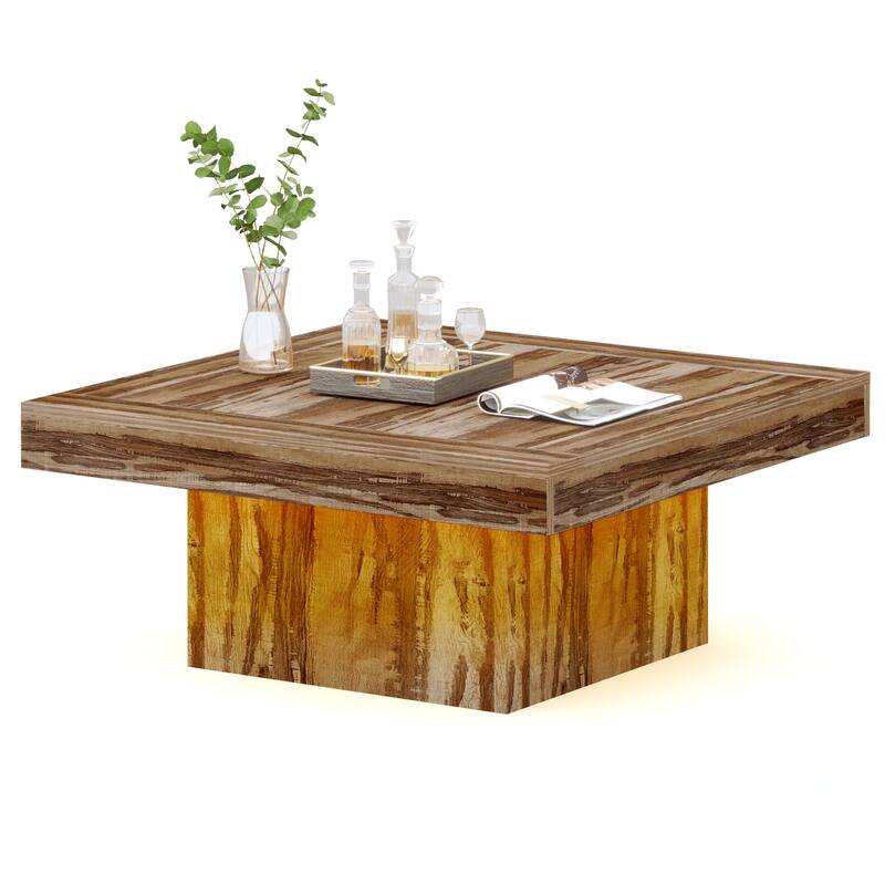 Engineered Wood Square Coffee Table LED Center Table for Living Room