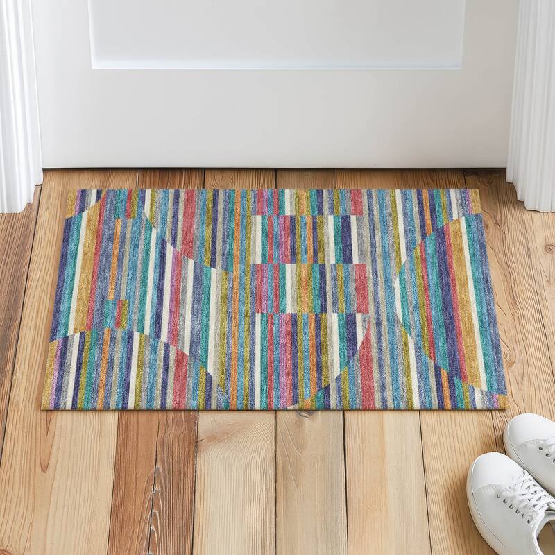 Machine Washable Indoor/ Outdoor Modern Cokedale Chantille Rug