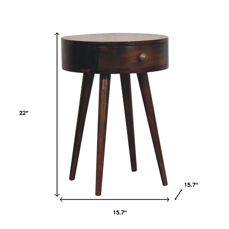 HomeRoots 22" Walnut Solid Wood Round One Drawer Nightstand
