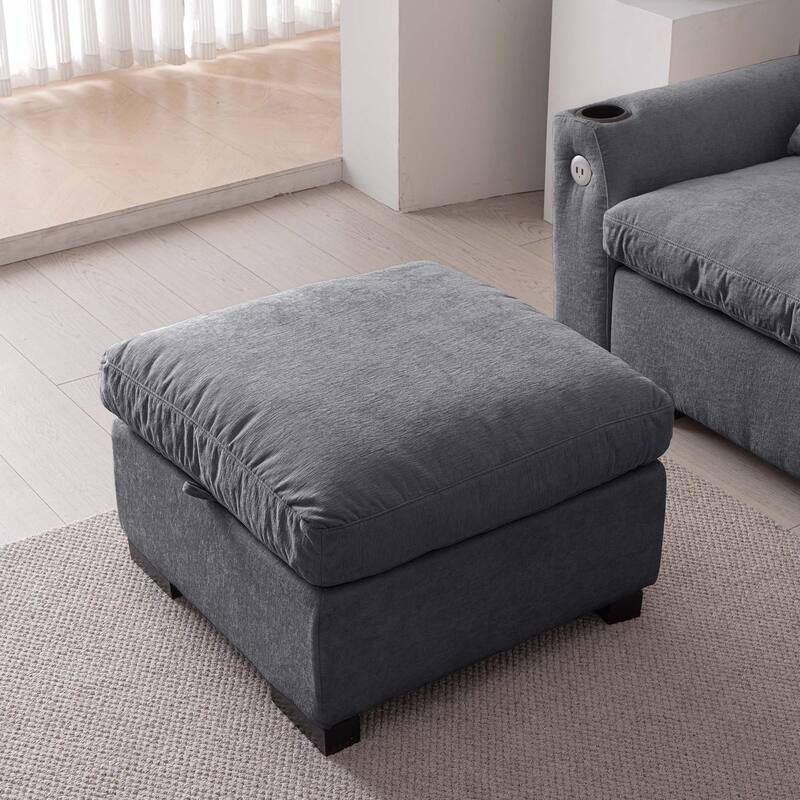 114.5"Modern L Shaped Chenille Sofa with Ottoman and USB Ports