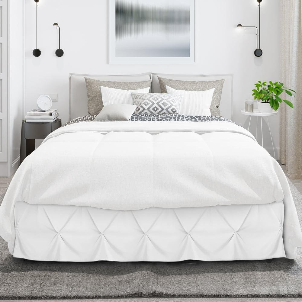 Empyrean Pinch Pleat Bed Skirt - Soft Premium Microfiber Ruffle Bed Skirt - 14" Tailored Pintuck Wrap Around Dust Ruffle