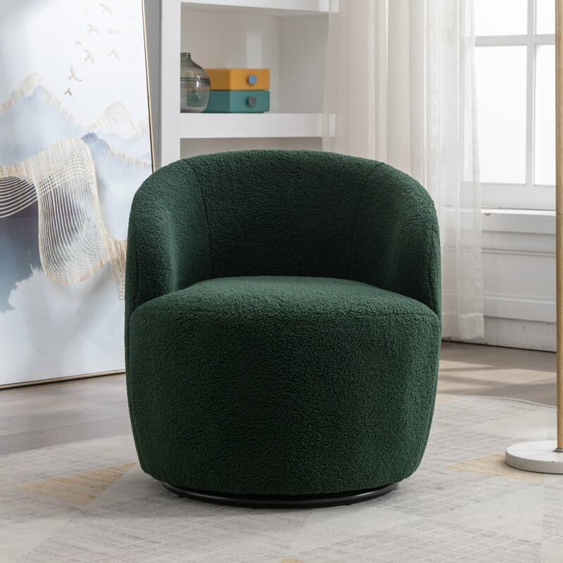 Swivel Barrel Chair,Teddy Fabric Upholstered Modern Round Accent Arm Chairs - Green