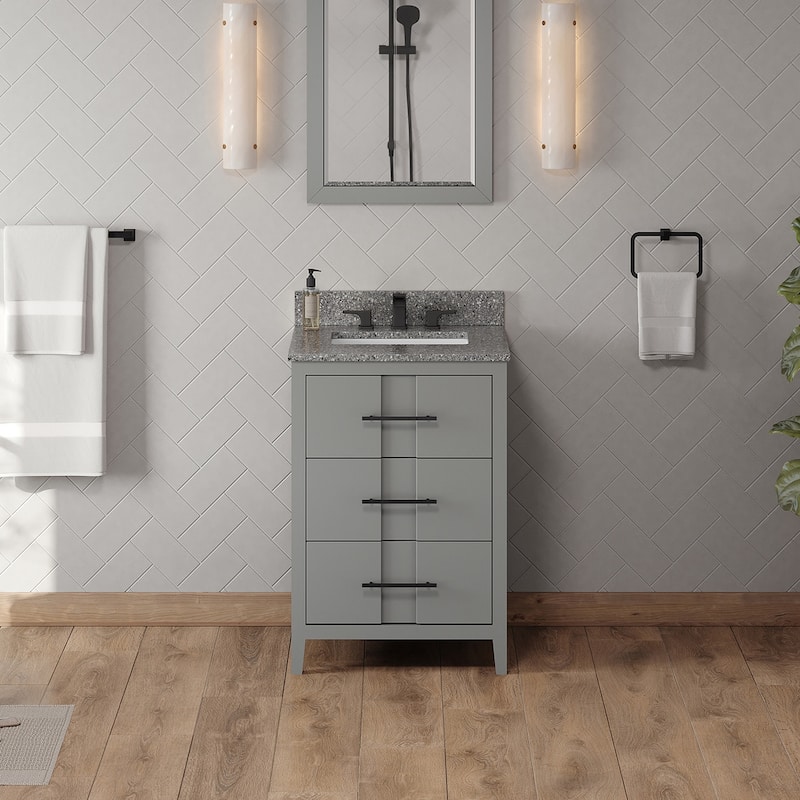 Jeffrey Alexander VKITKAT24R-MARBLE Katara 24" Free Standing Vanity - Grey / Boulder - Steel Finish