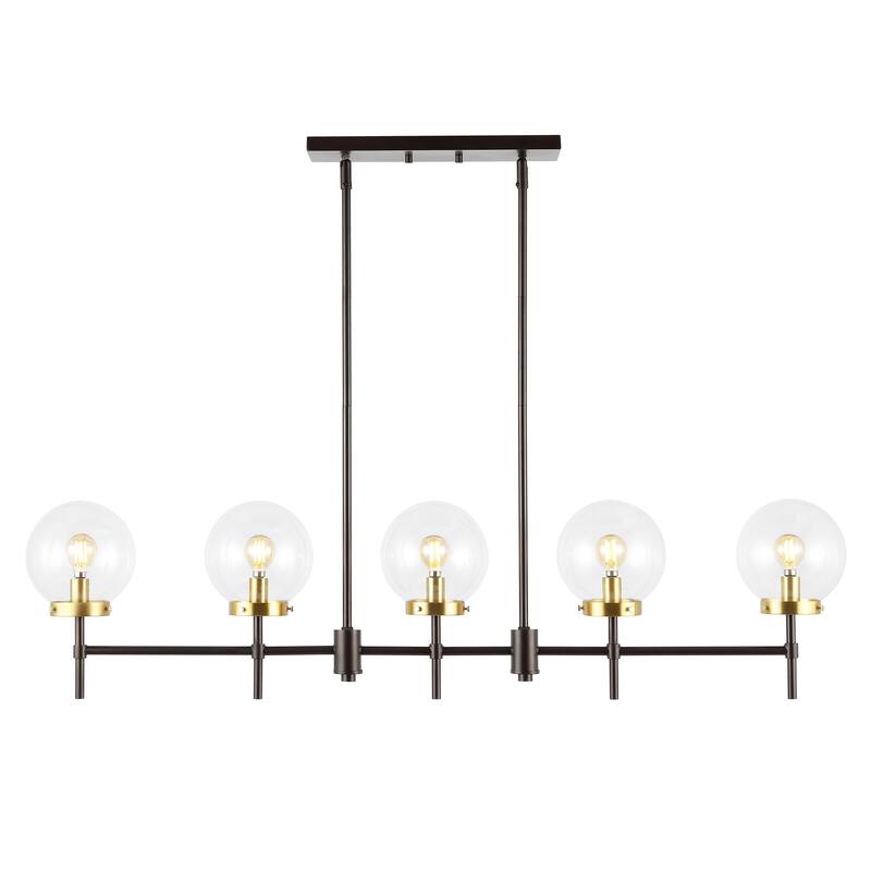 SAFAVIEH Lighting Alisee 45" Modern & Contemporary Pendant (5-Bulb) - 45" W x 6" D x 43" H - Oil Rub Bronze - 45Wx6Dx43H
