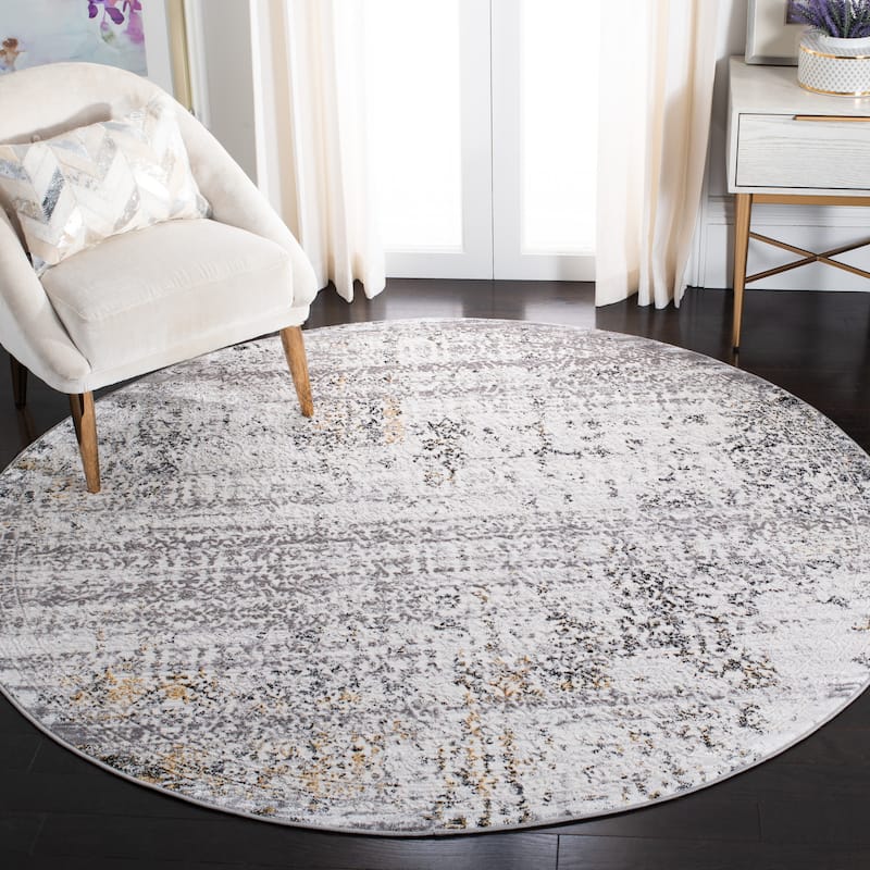 SAFAVIEH Amelia Guenievre Abstract Distressed Rug - 6'7" Round - Grey/Ivory