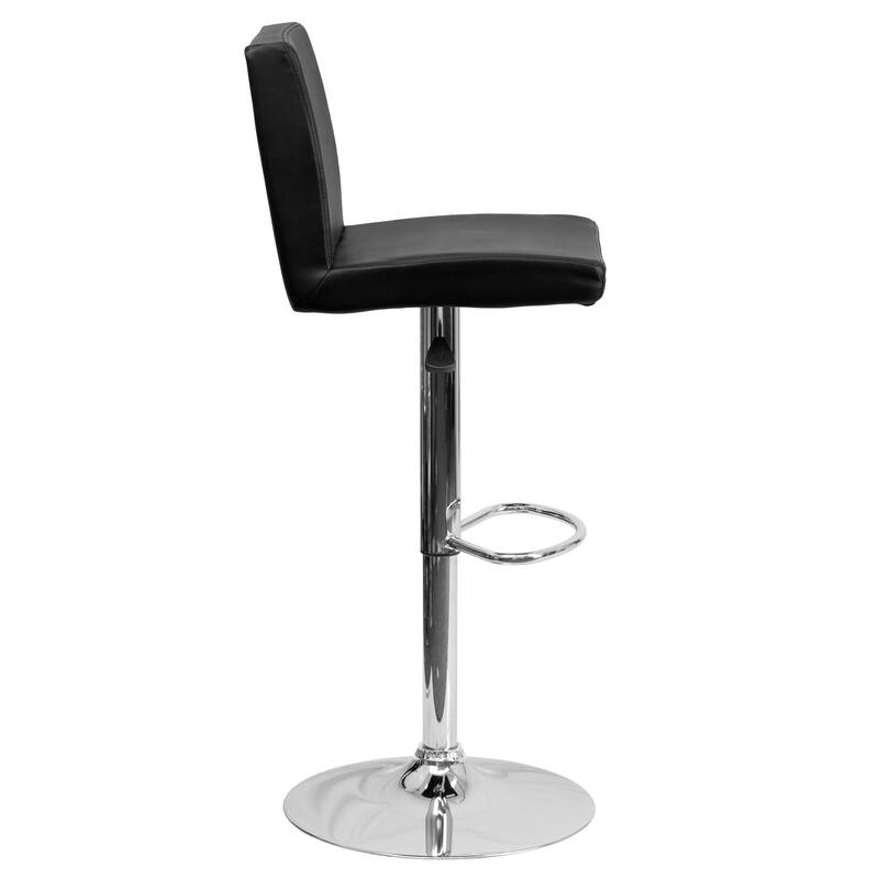 Contemporary Vinyl Adjustable Panel Back Chrome Barstool - 15.25"W x 18.5"D x 35.25" - 43.75"H