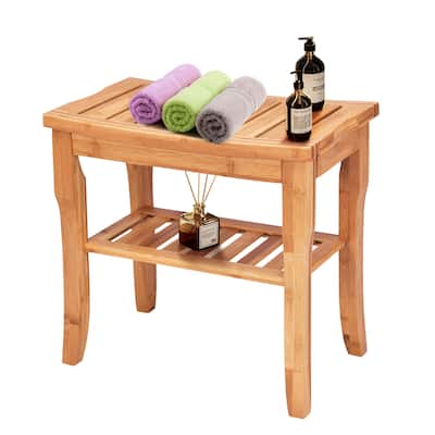 Bamboo Shower Bench Seat Bathroom Spa Chair Seat with Storage Shelf - Natural