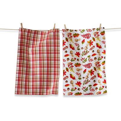 Falling Leaves and Mushrooms Kitchen Towels Set - Cotton Dish Towels for Everyday Use, 26x18 inches, Machine Washable
