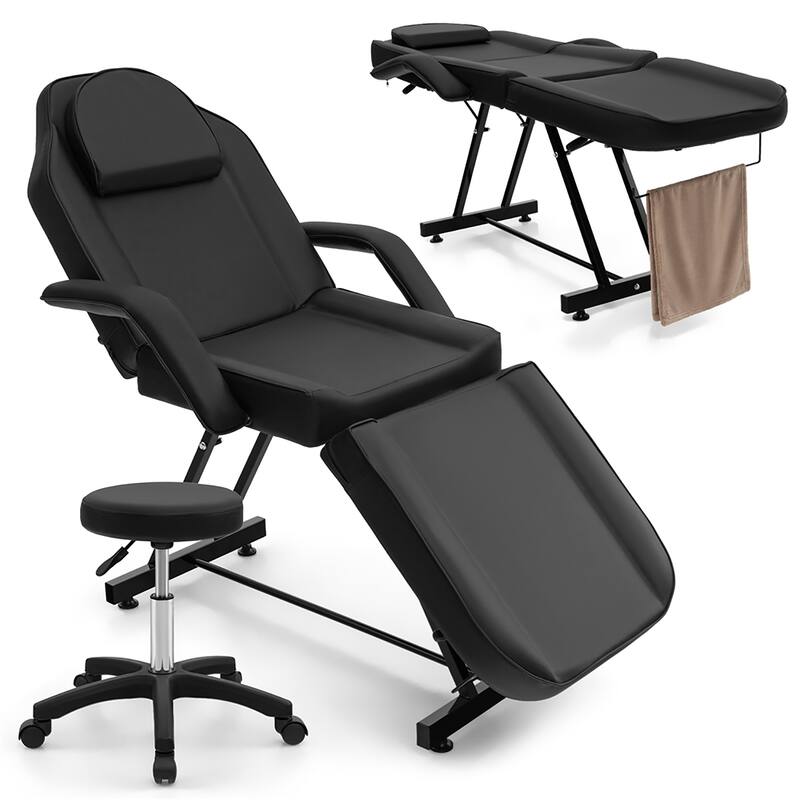 Gymax 73'' Facial Chair with Hydraulic Stool w/Detachable Armrests & - Black