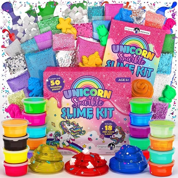Kit de Fabrication de Slime 50 Couleurs pour Filles, Crystal Clear Slime | avec Boules en Mousse Ajoutées, Breloques, Paillettes, Jouet Cadeau pour Enfants