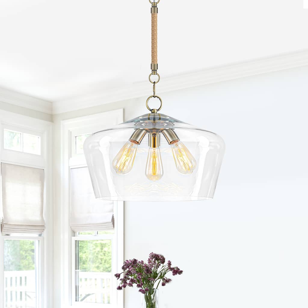 Modern 3-Light Clear Glass Pendant Chandelier for Kitchen Dining Room - Dia.18-in