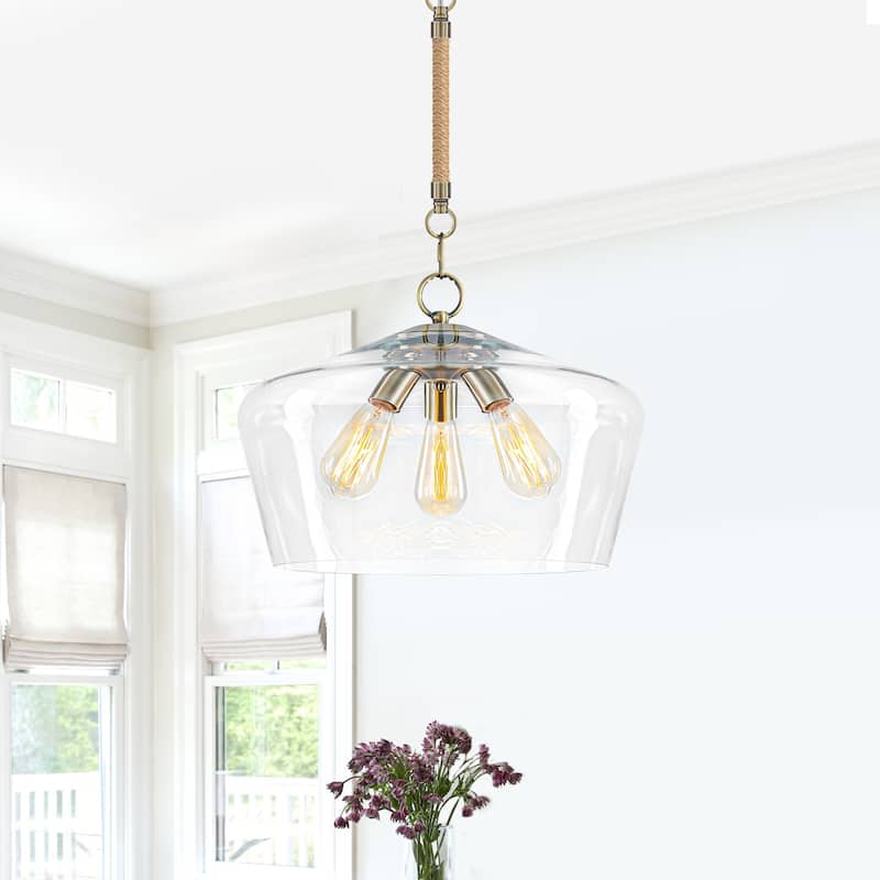 Modern 3-Light Clear Glass Pendant Chandelier for Kitchen Dining Room - Dia.18-in - Dia.18-in