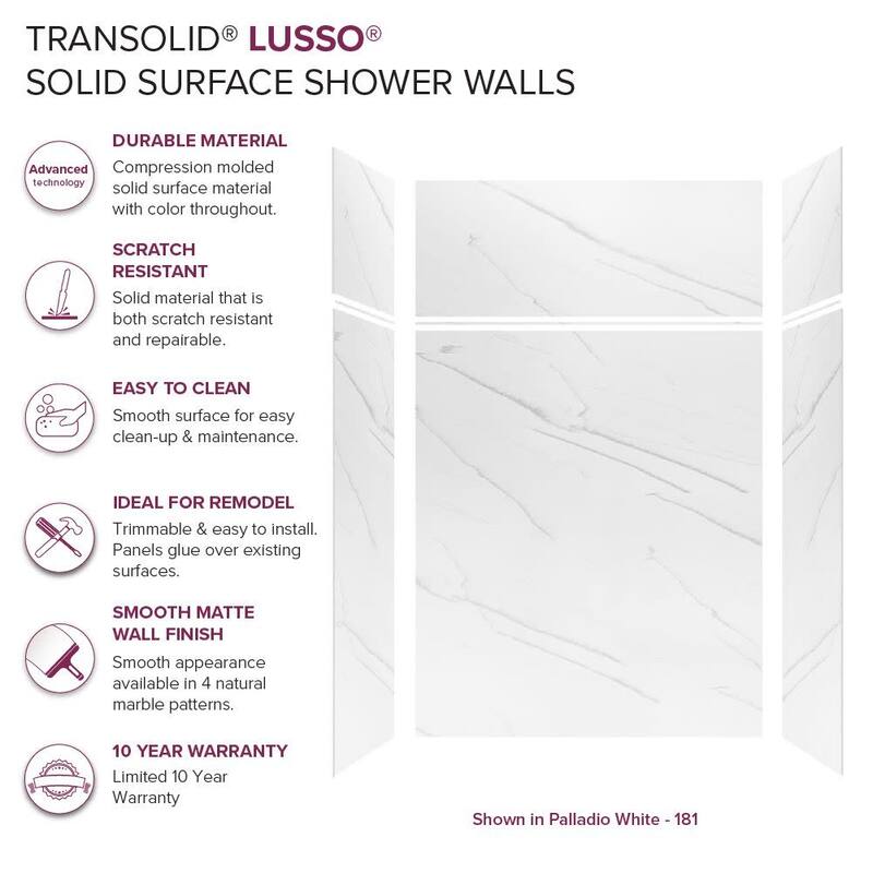 Transolid LWKX60367224 Lusso 96" H x 60" W x 36" D Three Wall Alcove