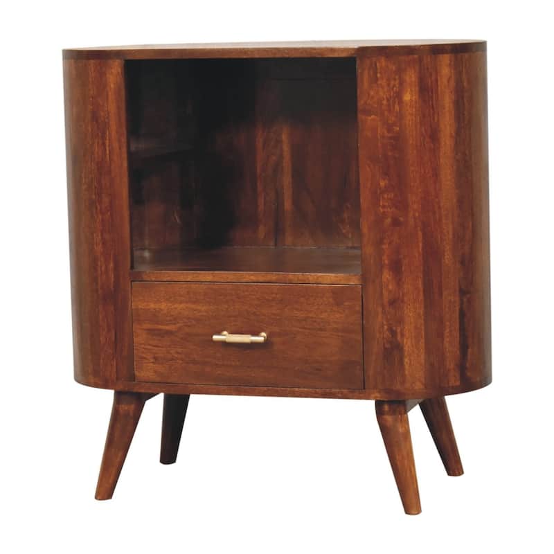 HomeRoots 30" Chestnut Solid Wood Oval Accent Cabinet With One Drawer