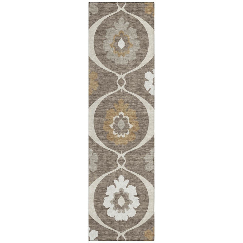 Machine Washable Indoor/ Outdoor Chantille Floral Geo Rug