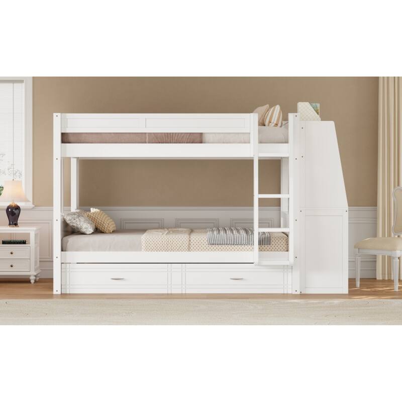 Roomfitters Full Over Full Bunk Bed with Built-In Desk, Bookshelves and Trundle