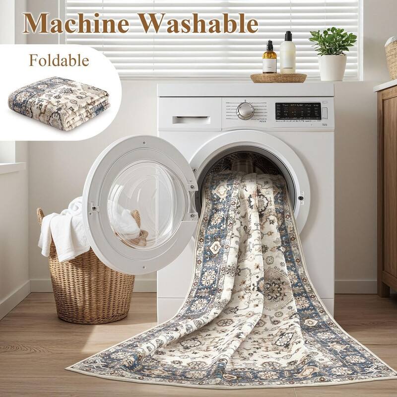 Boho Rug Vintage Pattern Large Non-Slip Stain Resistant Soft Durable