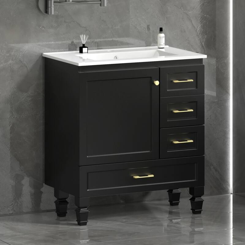 30" Bathroom Vanity. Abundant Storage Cabinet -1 Soft close doors and 3 drawers