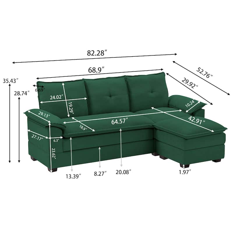 82.28 Inches L Shape Sectional Sofa with Cloud Seats for Living Room