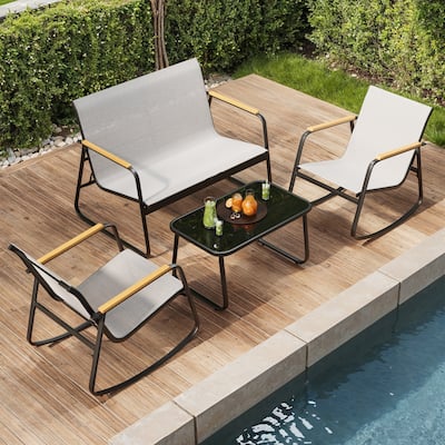 4-Piece Outdoor Patio Furniture Set, All Weather-Resistant Textile Fabric Outdoor Conversation Set