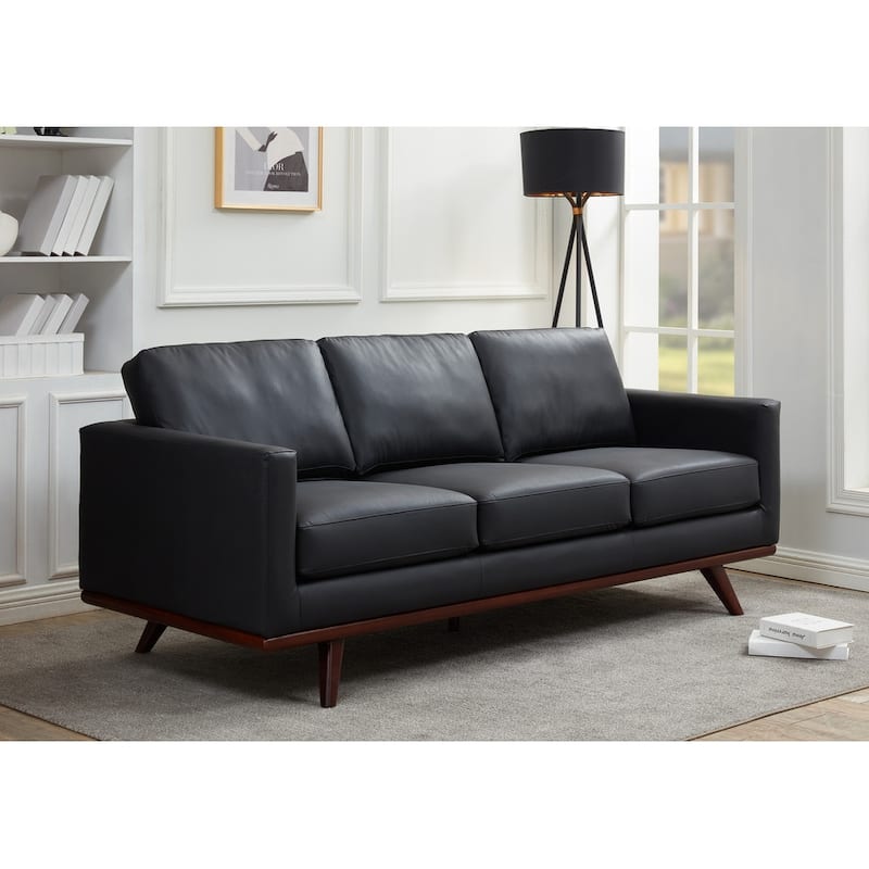 Chester 3 Seater Mid-Century Modern Leather or Mesh Sofa Couch With Birch Wood Frame Armchair for Living Room Bedroom and Office