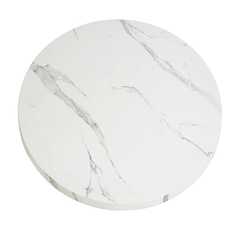 Modern Glam Round Coffee Table Golden Legs with White Faux Marble Veneer - 35.4" W x 17.7" H