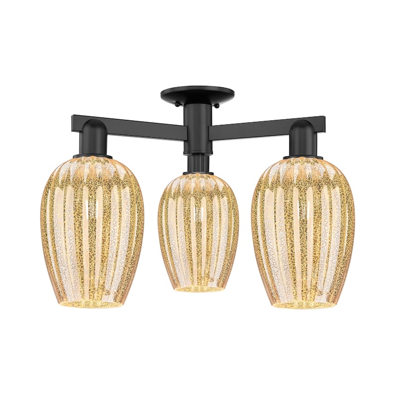 Innovations Lighting 716-3F-14-24 Preston Semi-Flush Flute Preston 3 - Matte Black / Mercury