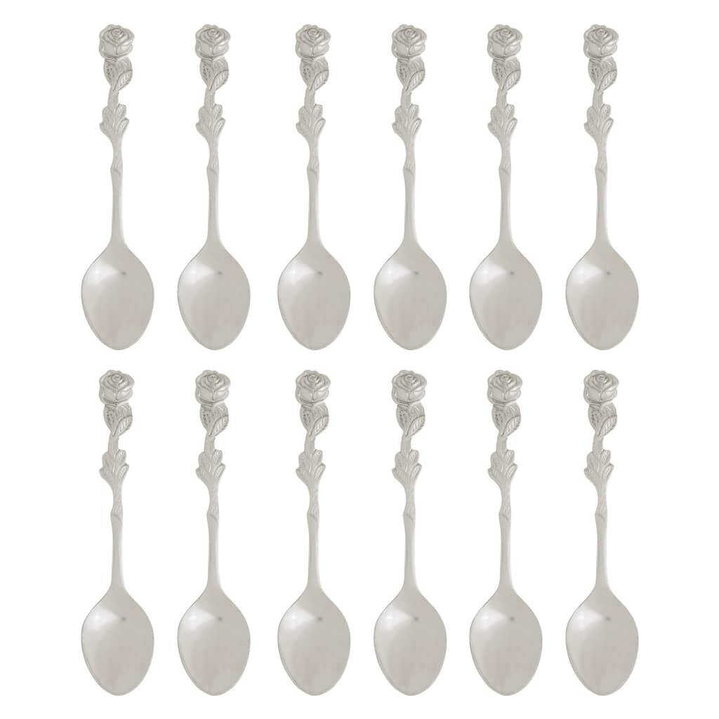 Fino Demi Spoon Set, Rose Design, Stainless Steel, Made in Japan, Set of 12