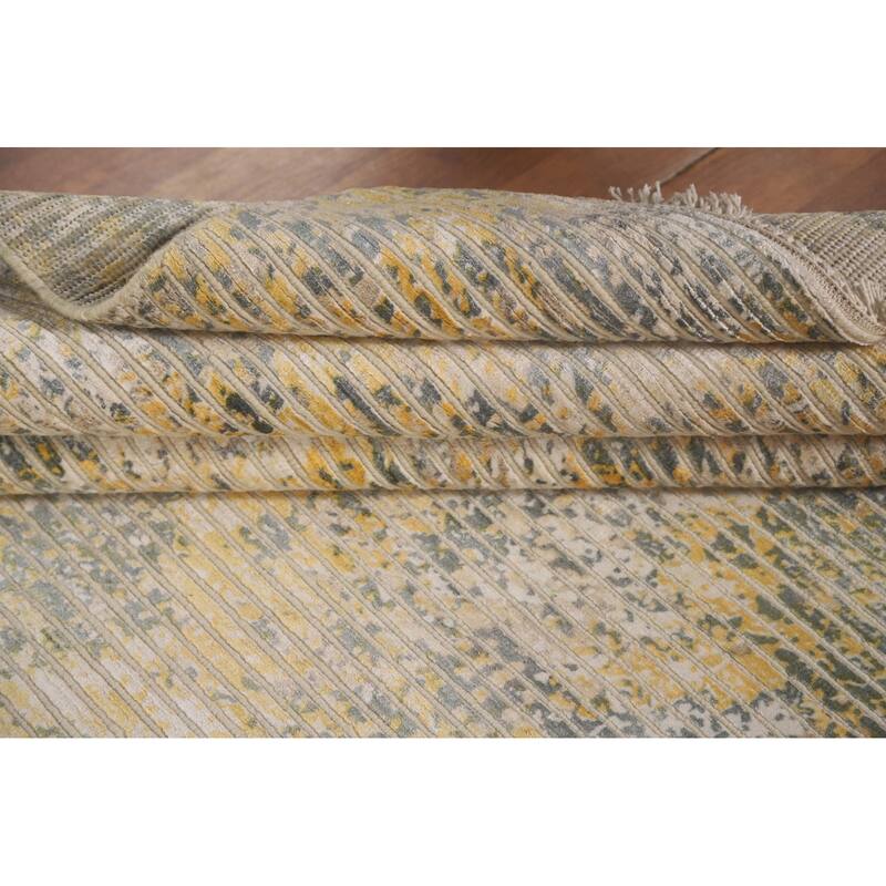 Striped Abstract Area Rug Hand-Knotted Wool Carpet - 5'6" x 7'10"