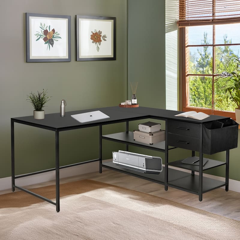 Modern Designs L-Shaped Desk with Smart Storage for Corner Workspaces - Black