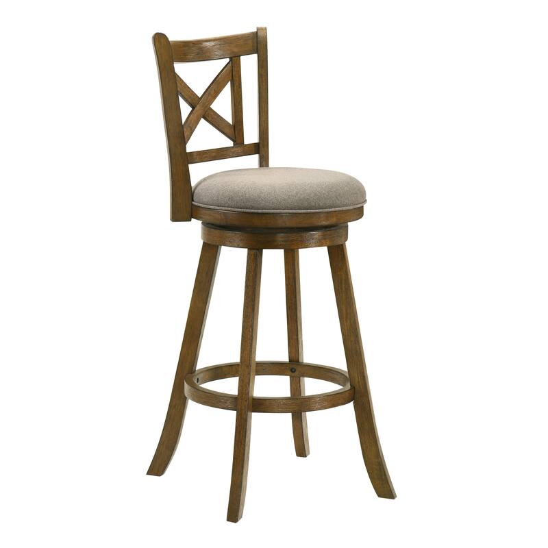 Kodi Modern Farmhouse Swivel Wood Counter Height Kitchen Bar Stool in Sepia Brown Finish with Fabric Upholstered Seat