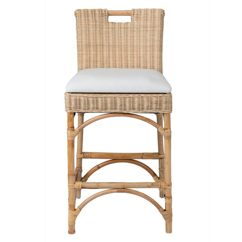 Handmade Natural Rattan Cushioned Bar Stool by East at Main