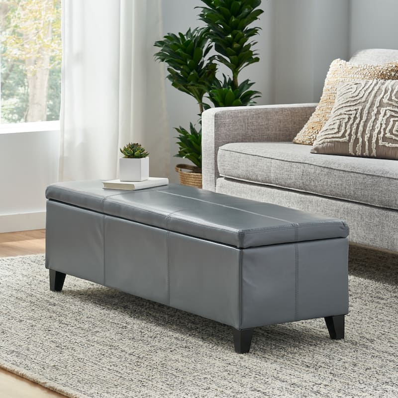PU Leather Storage Ottoman Bench-Grey
