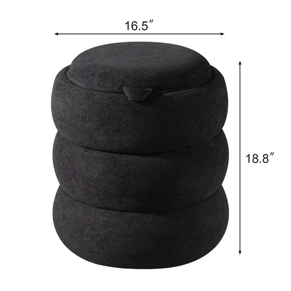 dimension image slide 0 of 2, Adeco 16" Round Upholstered Storage Ottoman with Wood Lid