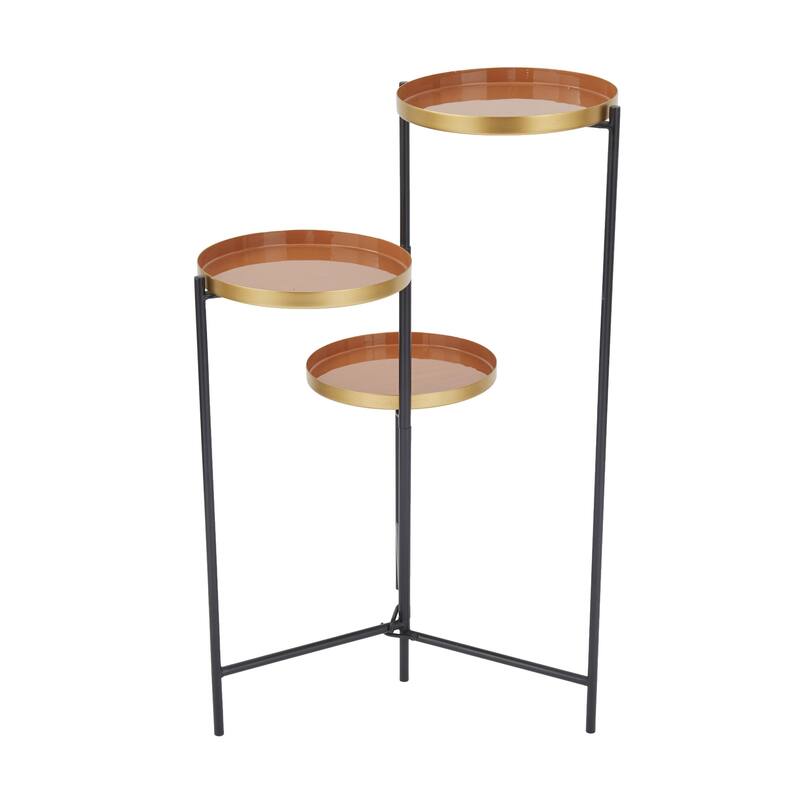 Metal Foldable 3 Tier Indoor Plantstand with Enameled Interior - Orange - Roche River Decor