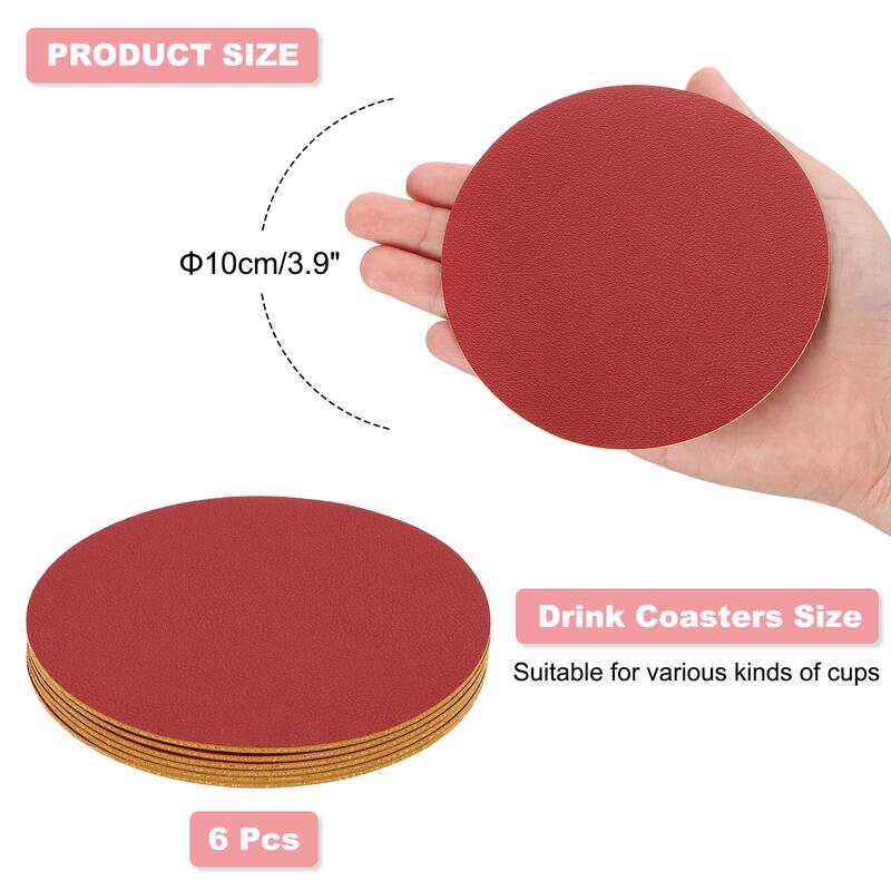 6Pcs 4"×4" Round Drink Coasters, PVC Dual Sided Dual Color - Red & Yellow