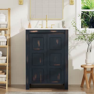 24 Inch MDF Freestanding Bathroom Vanity Set in Espresso with Integrated Ceramic Sink